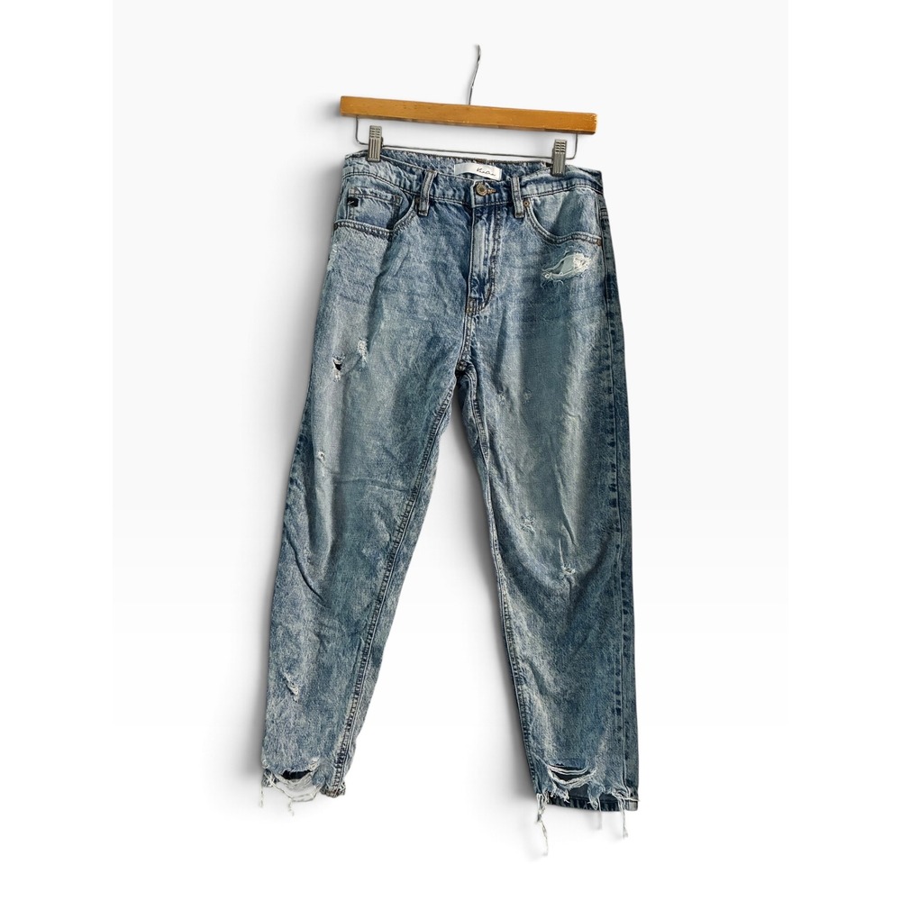 KanCan Mom Jeans Womens 7/27 Blue Good Distressed High Rise Acid Wash KC8603M